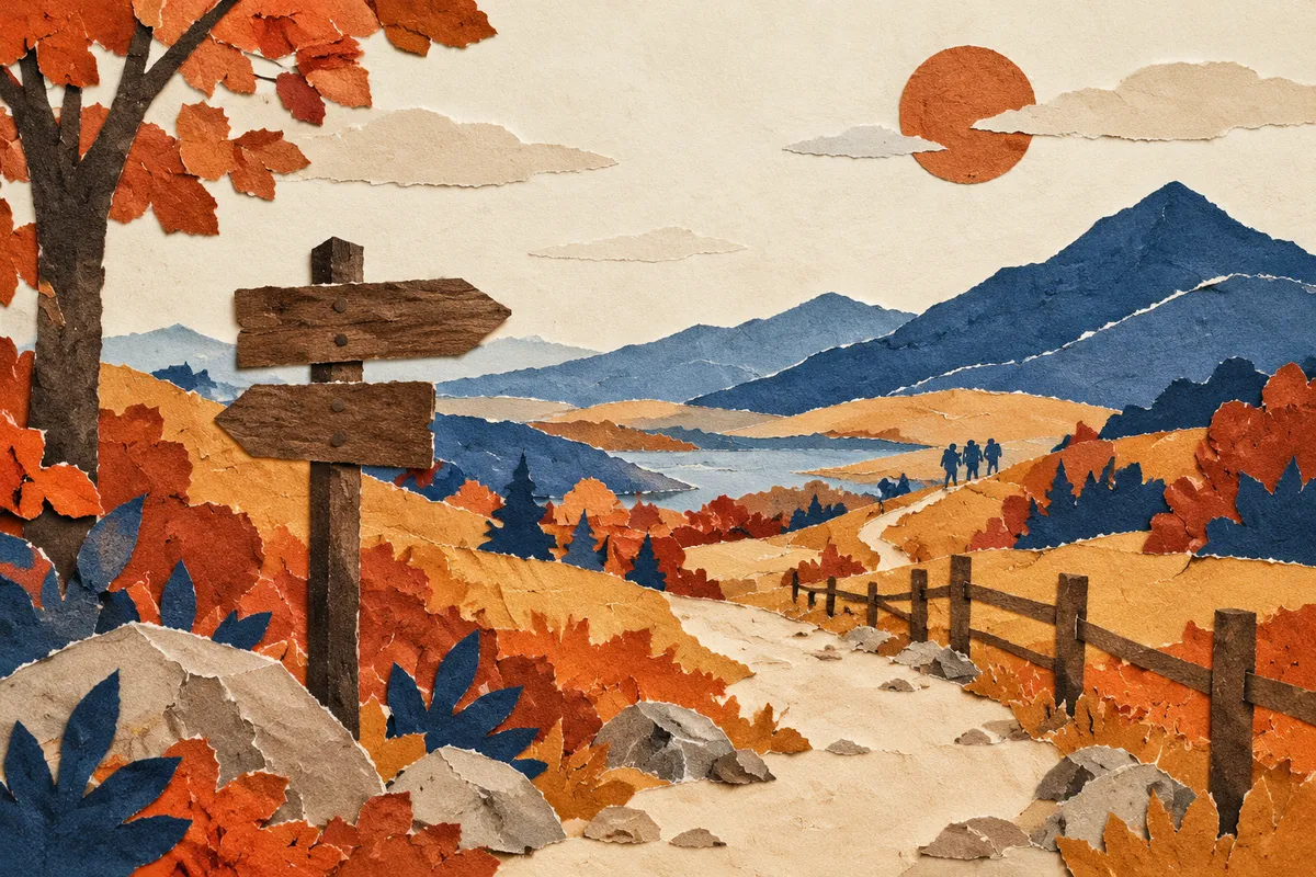 Sendero de montaña en otoño, una afición compartida como forma de conocer gente a cualquier edad